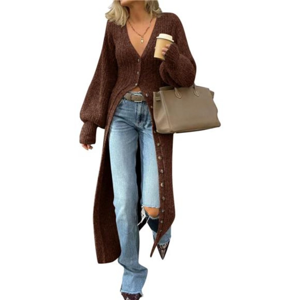 Women's Long Cardigan Button Down Knit Sweater Maxi Dress